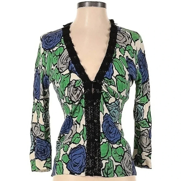 Anthropologie | Tabitha Laced Roses Floral Cardigan Sweater Size S Small - Picture 2 of 8